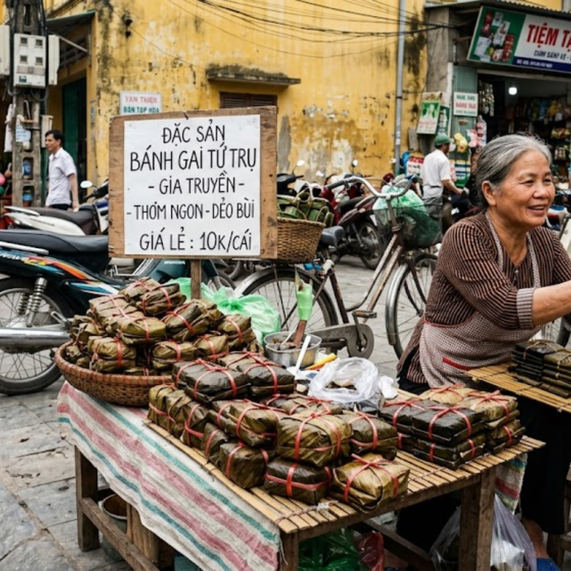 bánh gai tứ trụ bán ở ngoài vỉa hè